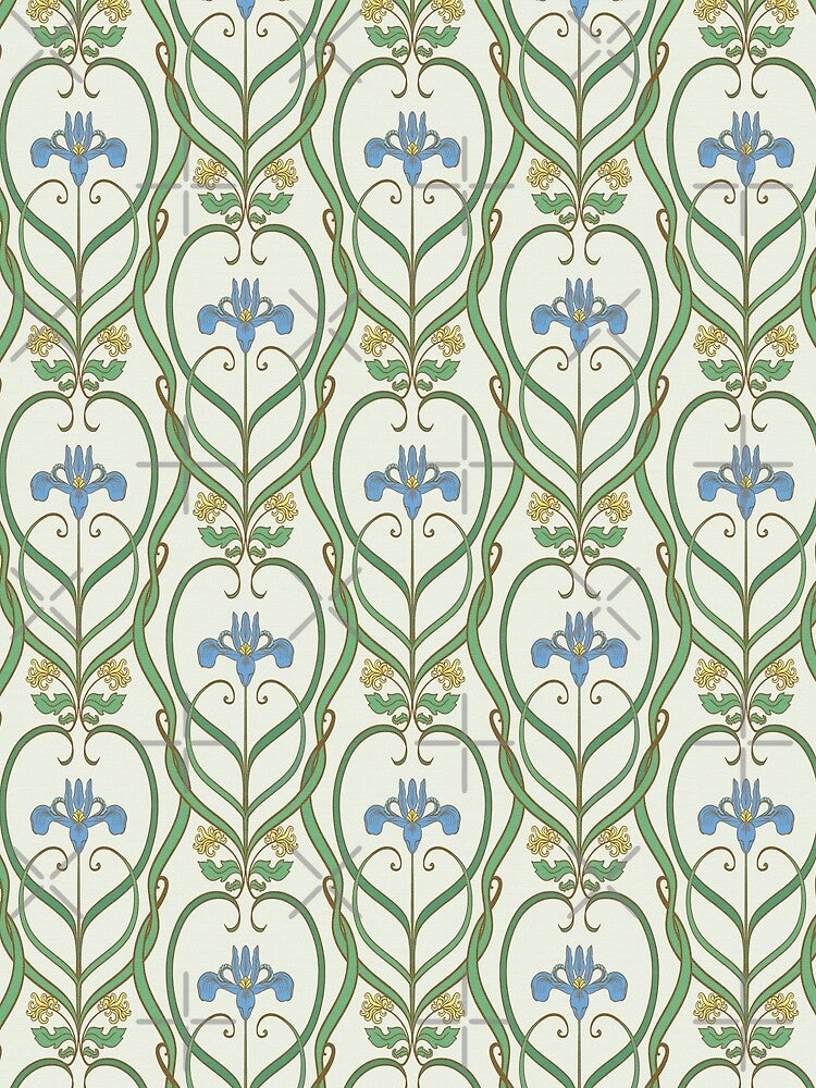 Art nouveau iris flowers pattern gift for vintage style lovers by trefail T-Shirts, Hoodie, Sweatshirt (Image 2)