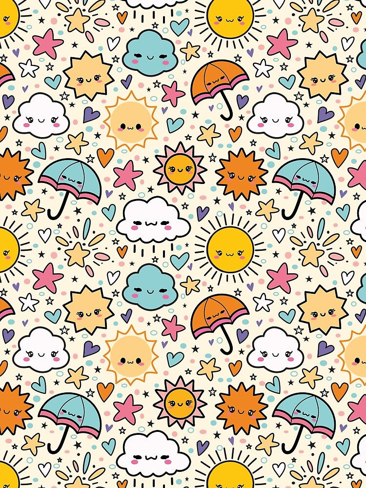 Make Today Amazing. Cute kawaii weather with cheerful suns, clouds and umbrellas by The Waifoo's Studio... (Image 2)