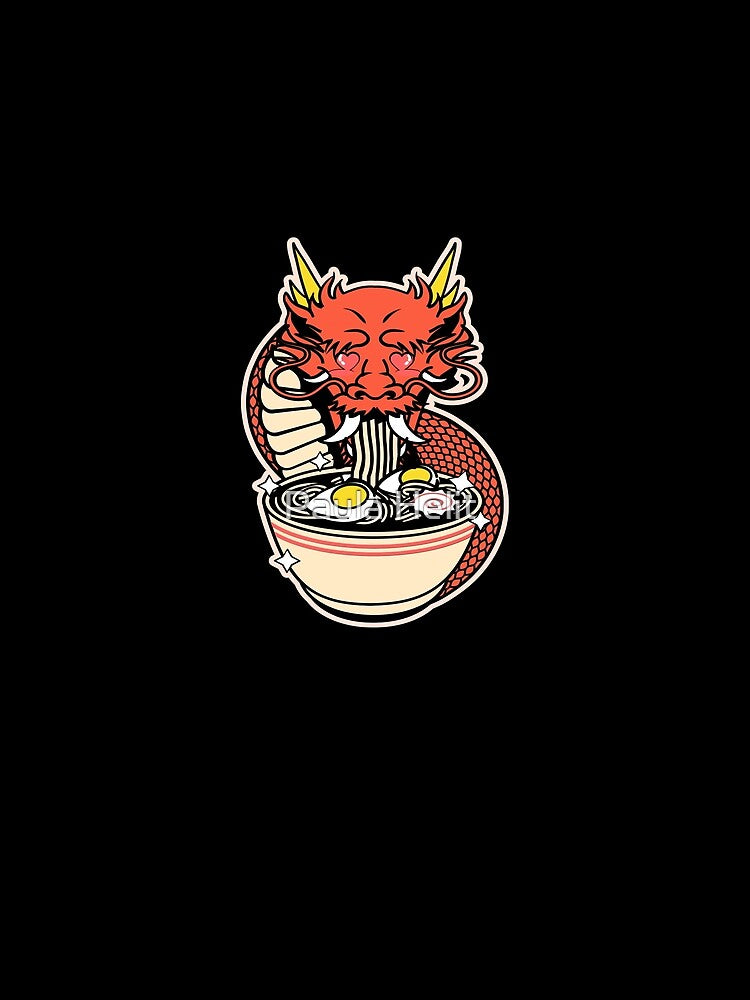 Kawaii Dragon Eating Ramen Noodles Japanese Food Anime by Paula Helit T-Shirts, Hoodie, Sweatshirt (Image 2)