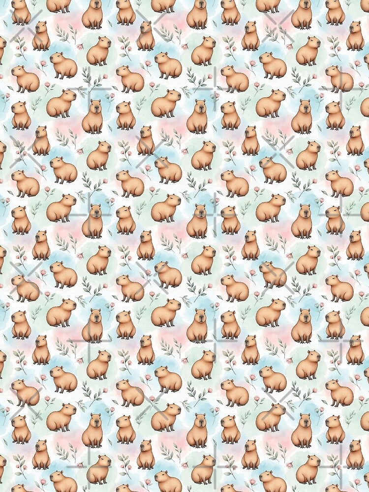 Floral Watercolor Capybara Pattern by MythicPrompts T-Shirts, Hoodie, Sweatshirt | BlankRebels.com (Image 2)