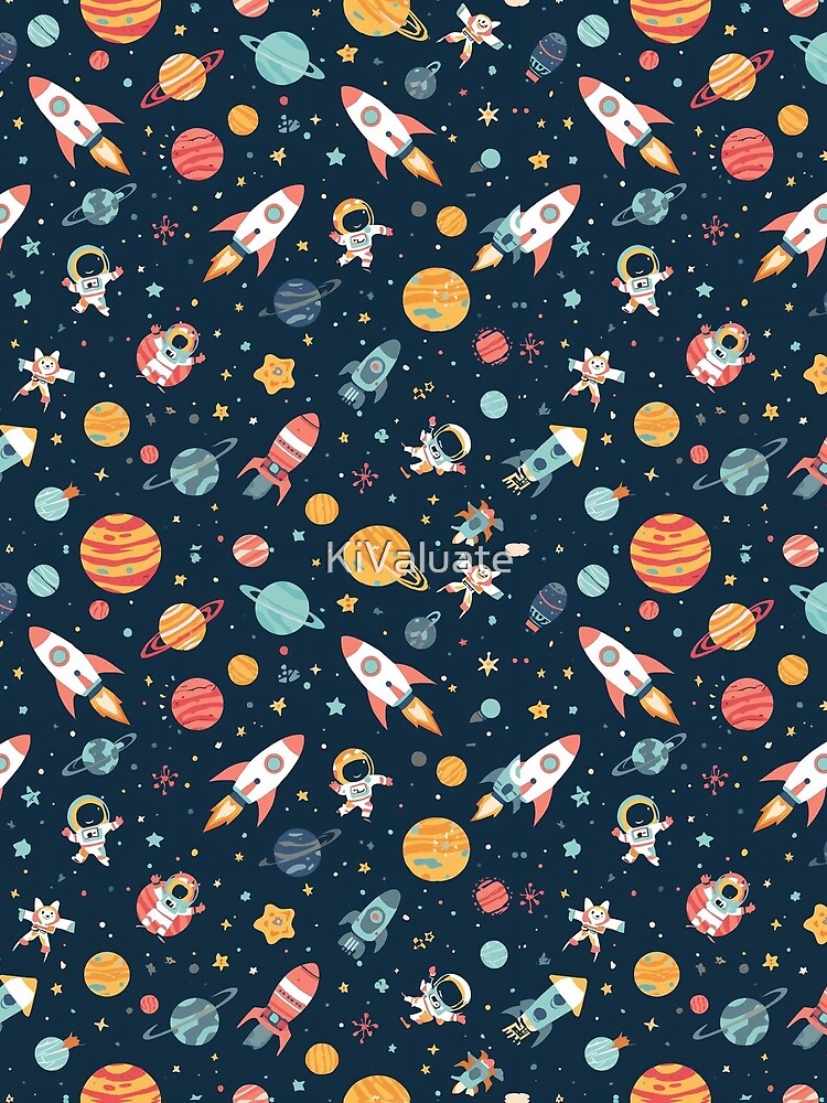 Cute Space Pattern | Rockets & Astronauts Seamless Design by KiValuate T-Shirts, Hoodie, Sweatshirt (Image 2)