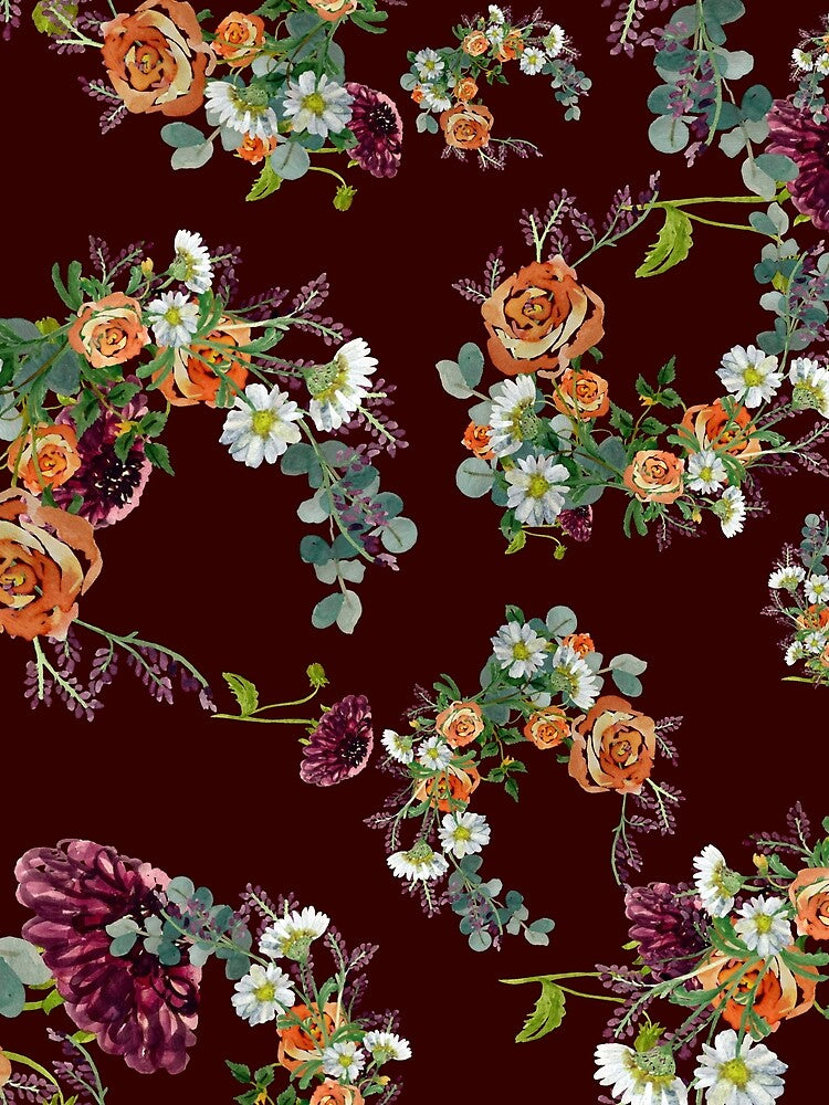Dahlia Red Rose Daisy Pattern Watercolor Red Yana Mustafina Boho Soulful T-Shirts, Hoodie, Sweatshirt