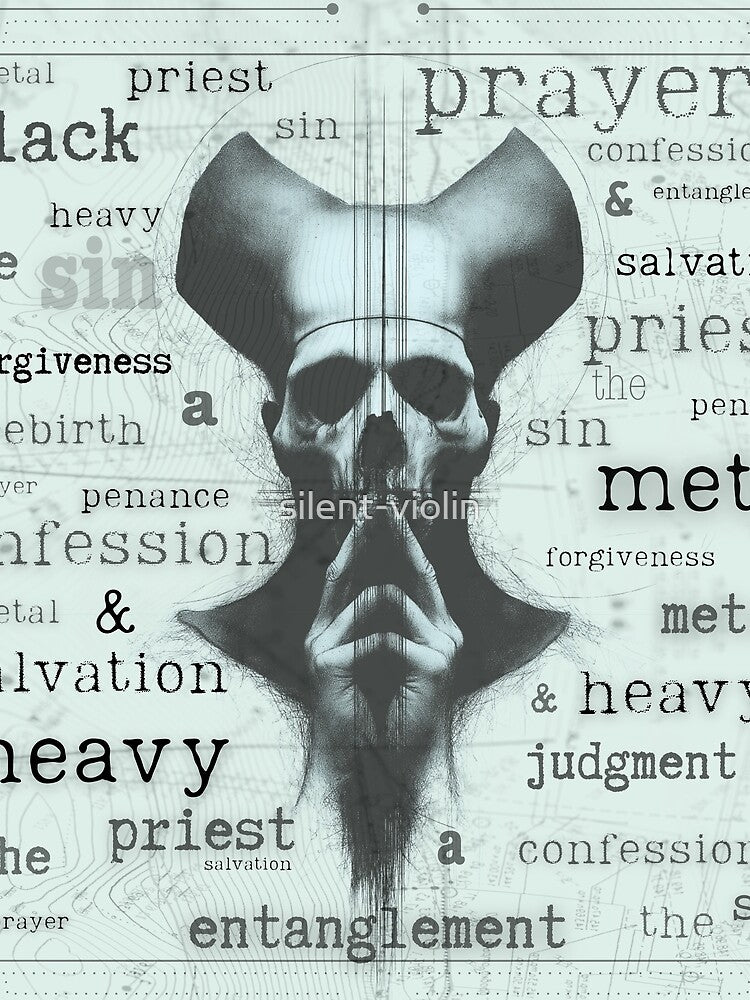 Heavy metal, skull sketch artwork, religious accents by silent-violin T-Shirts, Hoodie, Sweatshirt (Image 2)