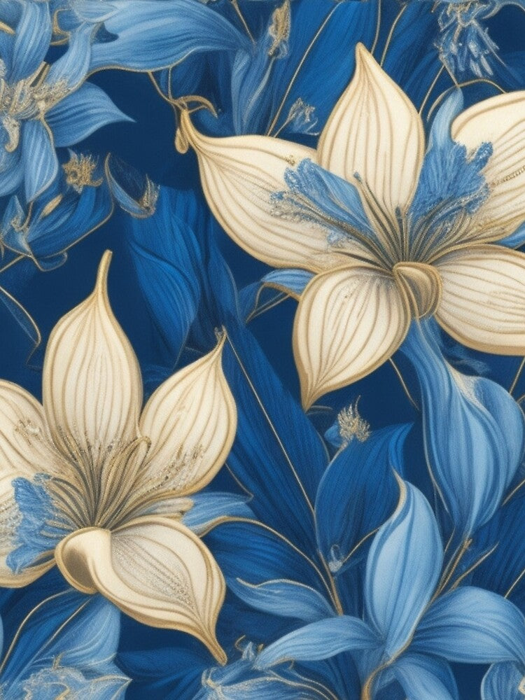 Blue and Gold Lily Floral Pattern by FANTASTIC-N T-Shirts, Hoodie, Sweatshirt | BlankRebels.com (Image 2)
