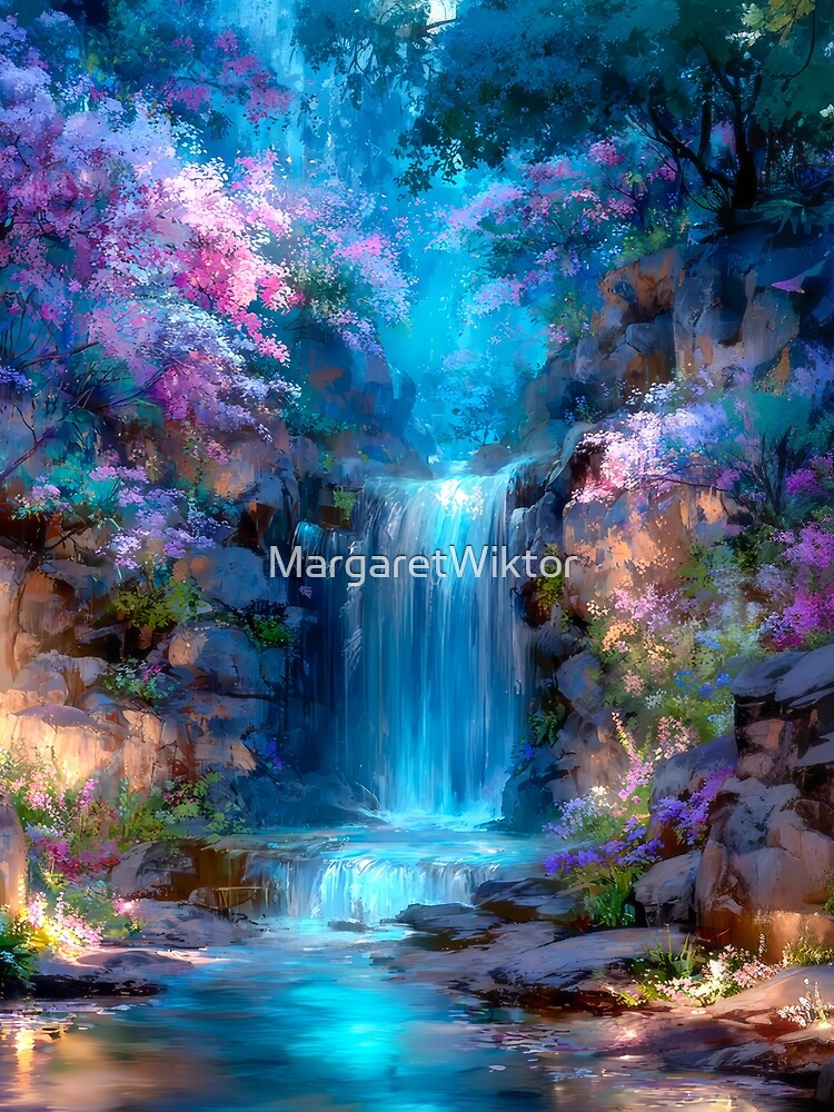 Enchanting Waterfall in Blooming Forest by MargaretWiktor T-Shirts, Hoodie, Sweatshirt | BlankRebels.com (Image 2)
