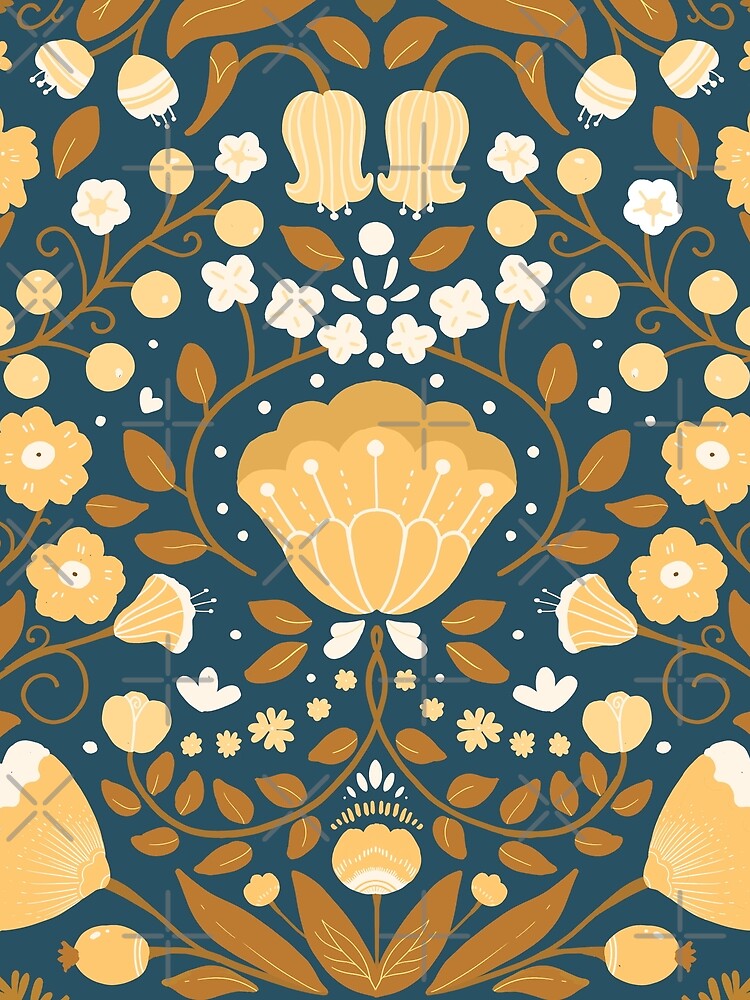 Vintage blue and golden botanical symmetrical illustration by Floral patterns and cute characters T-Shirts,... (Image 2)