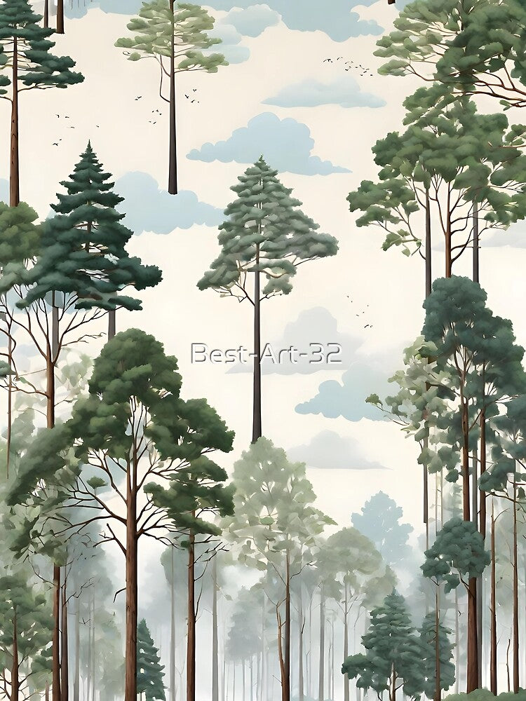 Serene Forest Scene with Tall Trees and a Clear Sky: A Tranquil Escape by Best-Art-32 T-Shirts, Hoodie, Sweatshirt (Image 2)