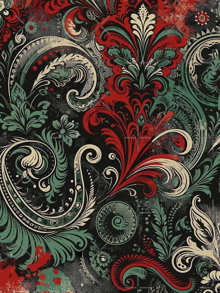 Grunge Paisley Pattern with Red by SamJanner T-Shirts, Hoodie, Sweatshirt | BlankRebels.com (Image 2)