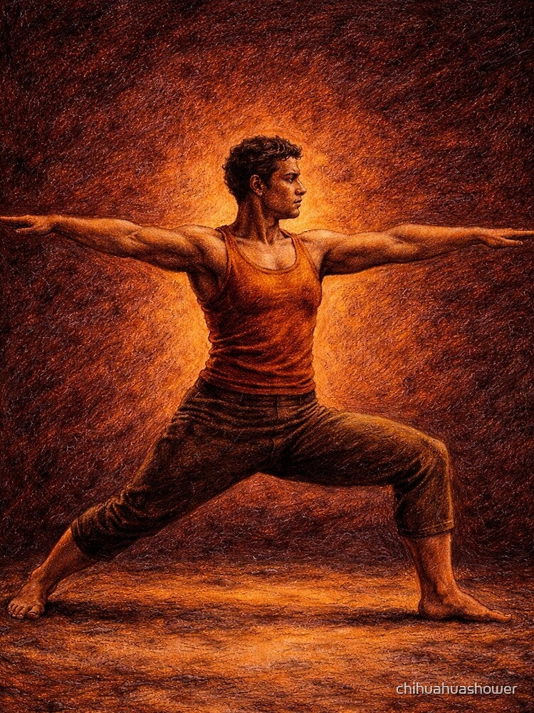 Warrior II yoga pose by chihuahuashower