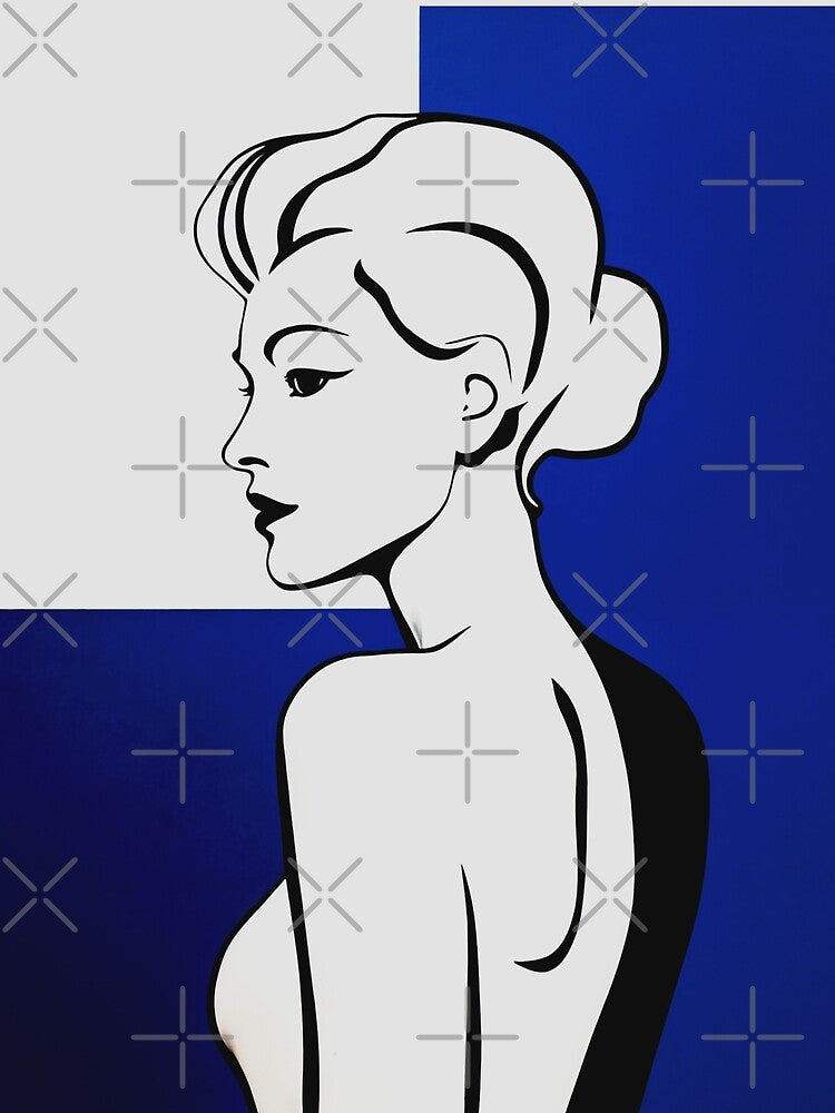 Black and White Minimalist Woman on Blue Background by SplashTastic T-Shirts, Hoodie, Sweatshirt | BlankRebels.com (Image 2)