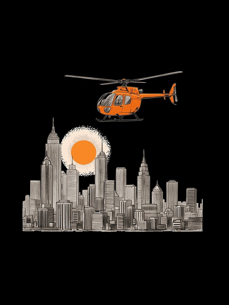 Artistic stunning pencil-style helicopter illustration! Featuring a helicopter flying over a detailed city... (Image 2)