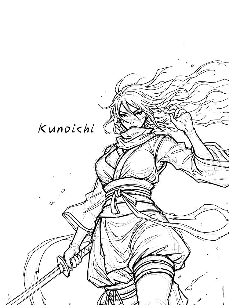 Beautiful Cool Kunochi Manga Sketch: Kunoichi III by Shigen16