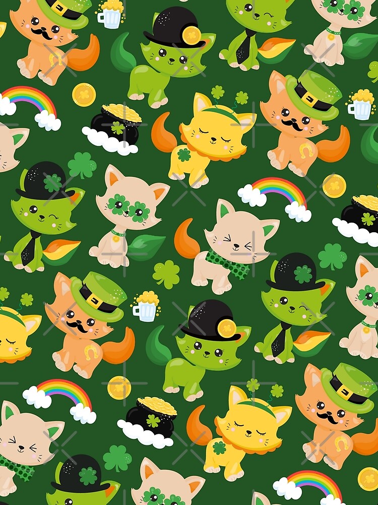 Cute Cat with Rainbow and Pot of Gold Shamrock Lucky Irish Kitty St Patrick's Day by ILLYL Creatives T-Shirts,... (Image 2)