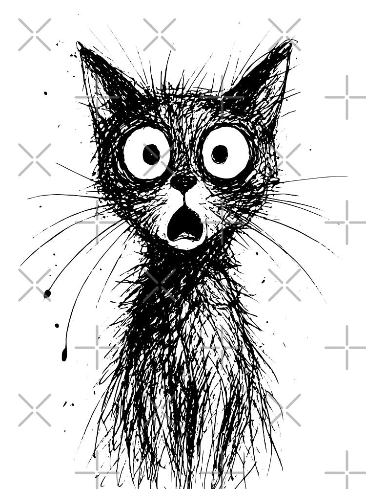 Funny Cat Sketch – Surprised Cartoon Style Black and White Drawing by Pixel-Up T-Shirts, Hoodie, Sweatshirt (Image 2)