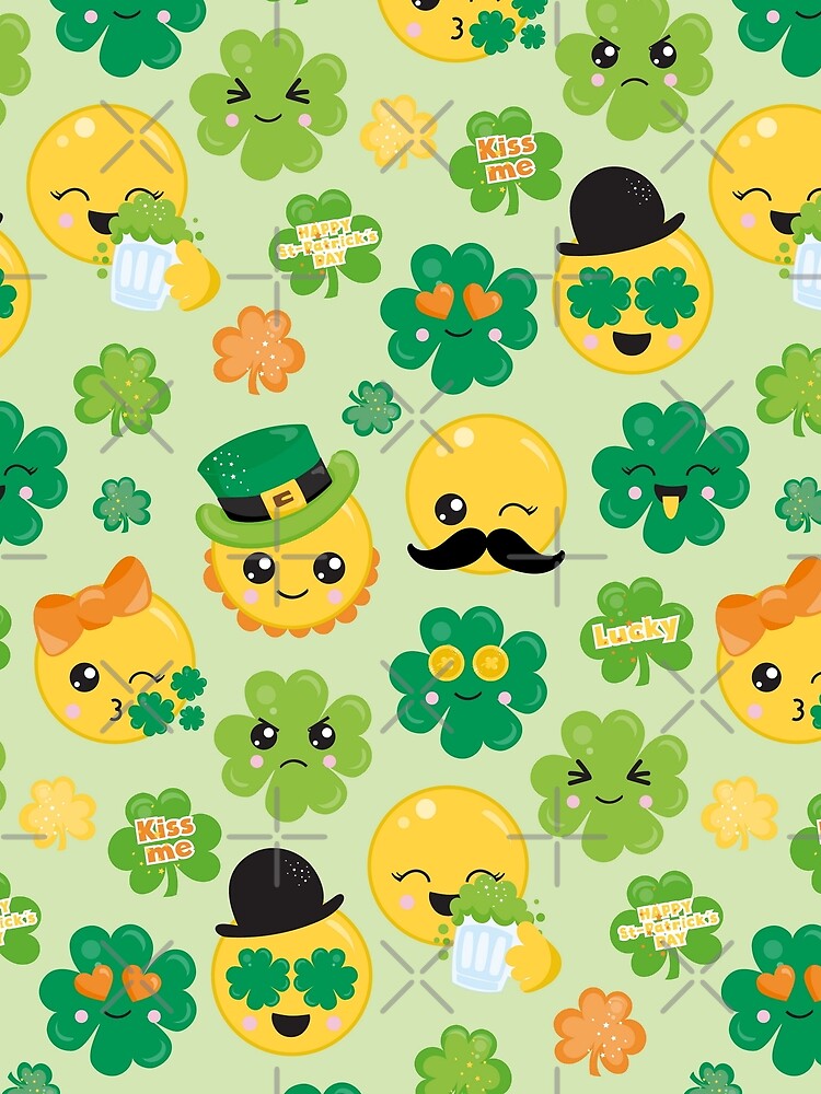 Cute Emoji 4 Leaf Clover Shamrock Irish Pattern St Patrick's Day by ILLYL Creatives T-Shirts, Hoodie, Sweatshirt (Image 2)