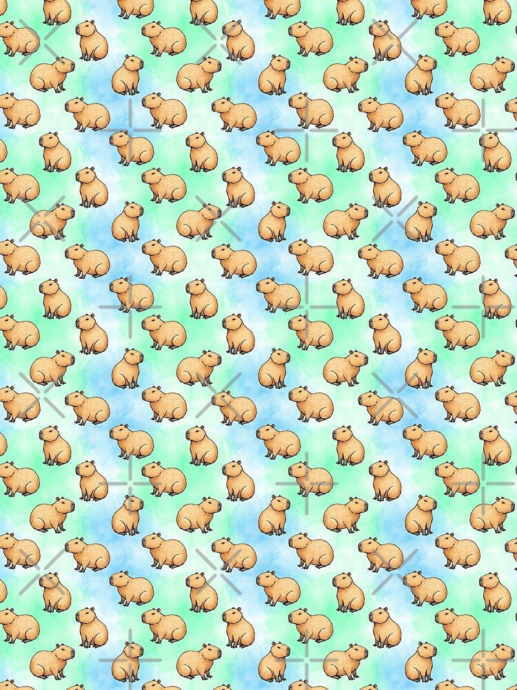 Blue Green Watercolor Capybara Pattern by MythicPrompts T-Shirts, Hoodie, Sweatshirt | BlankRebels.com (Image 2)