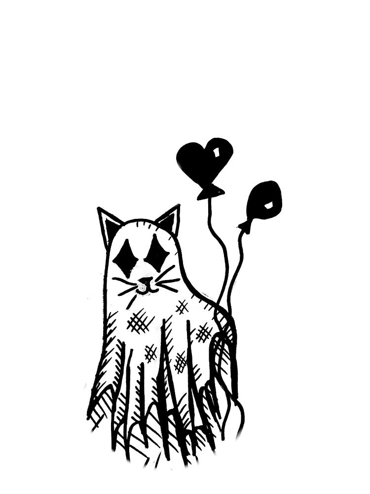 Cat Ghost Clown Holding Balloons Grayscale Tattoo Style by KayTurtless T-Shirts, Hoodie, Sweatshirt (Image 2)