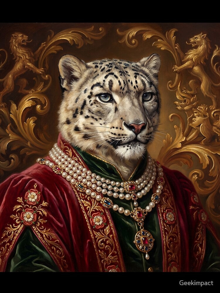 Tudor Snow Leopard cool animal Tudor style portrait art by Vintage Designs + T-Shirts, Hoodie, Sweatshirt (Image 2)