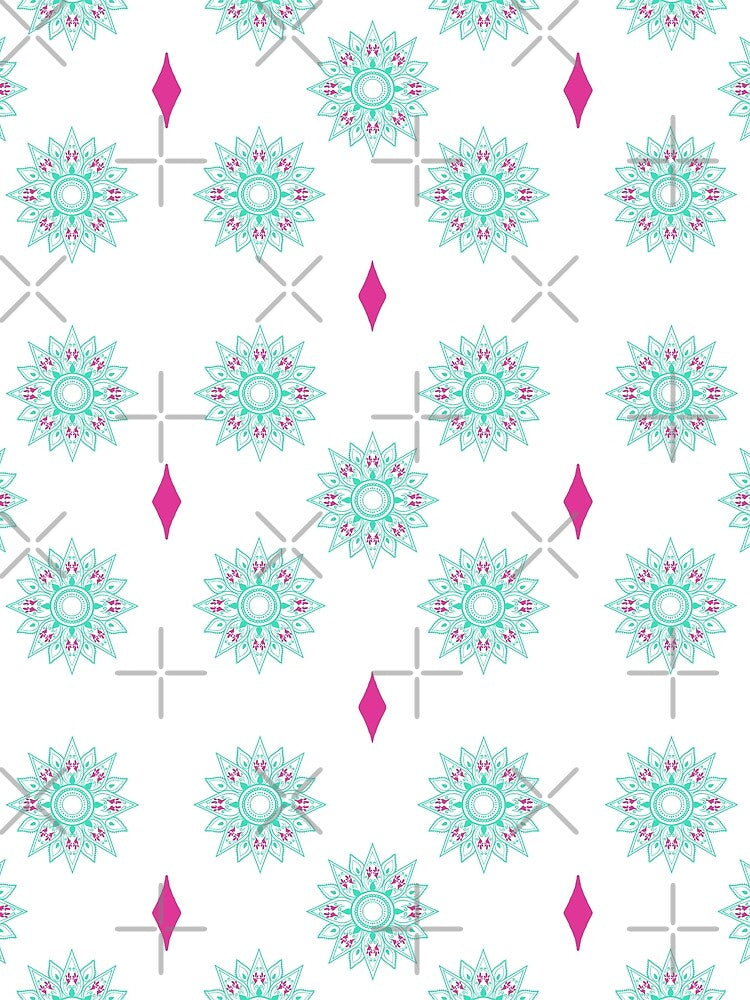 Flower patterns aquamarine on white by Chaoticzarts