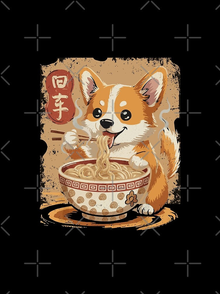 cute corgi eating ramen with two sticks kawaii t-shirt design by TEEDESIGMSTUDIO Hoodie, Sweatshirt (Image 2)
