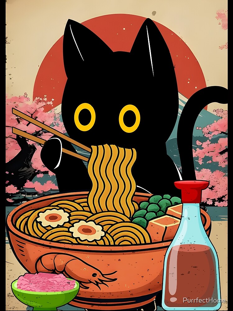 Cat Eating Ramen Funny Cat Vintage Japanese by PurrfectHome T-Shirts, Hoodie, Sweatshirt | BlankRebels.com (Image 2)