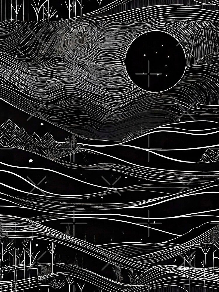 Abstract Night Landscape – Black and White Art 89 by AI Crypto Warlord T-Shirts, Hoodie, Sweatshirt (Image 2)