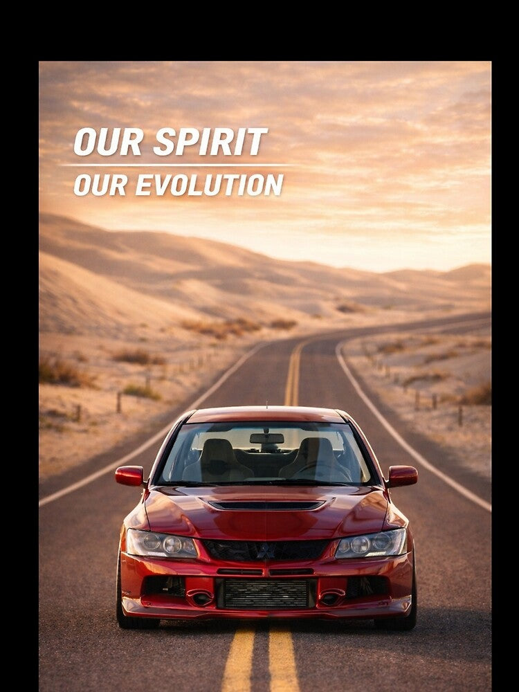 Red Mitsubishi Evo 9 poster OUR SPIRIT OUR EVOLUTION by TheMitsuGuy