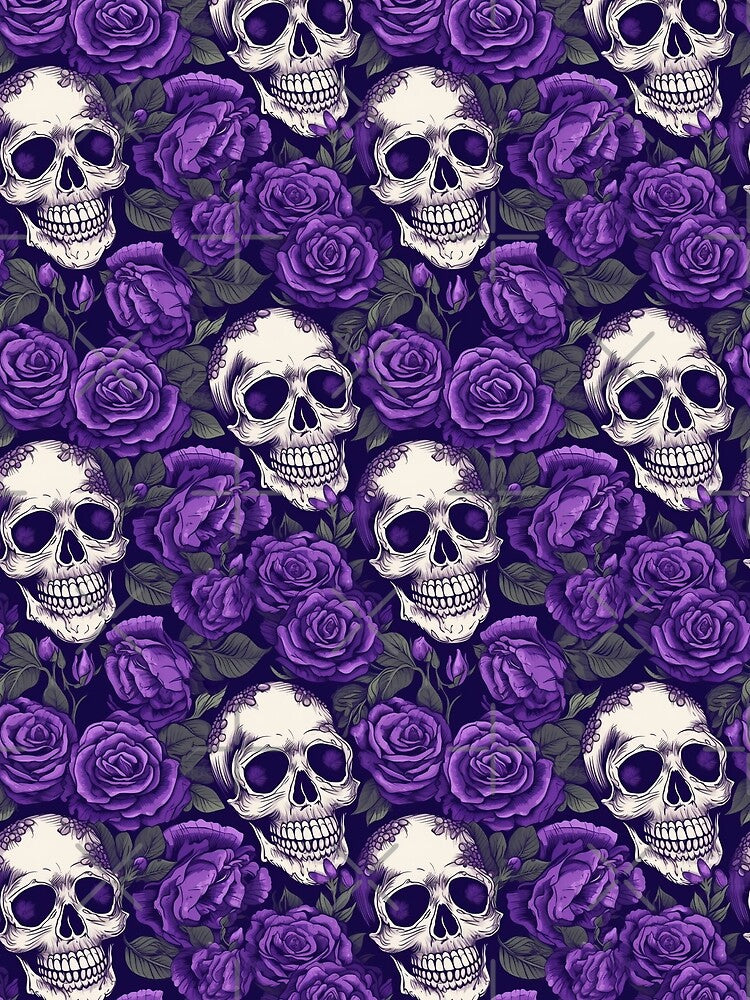 Groovy Smiling Skull Boho Purple Rose pattern by ElLocoMus