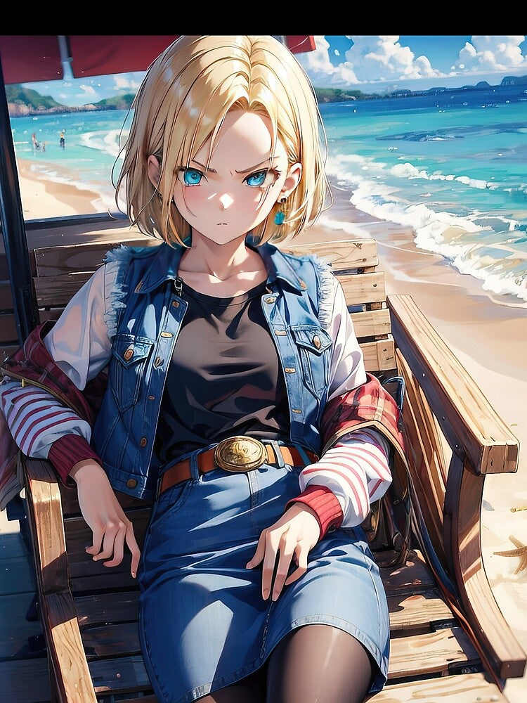Manga girl relaxing on deckchair by the beach by TheArtistOf2022 T-Shirts, Hoodie, Sweatshirt | BlankRebels.com (Image 2)