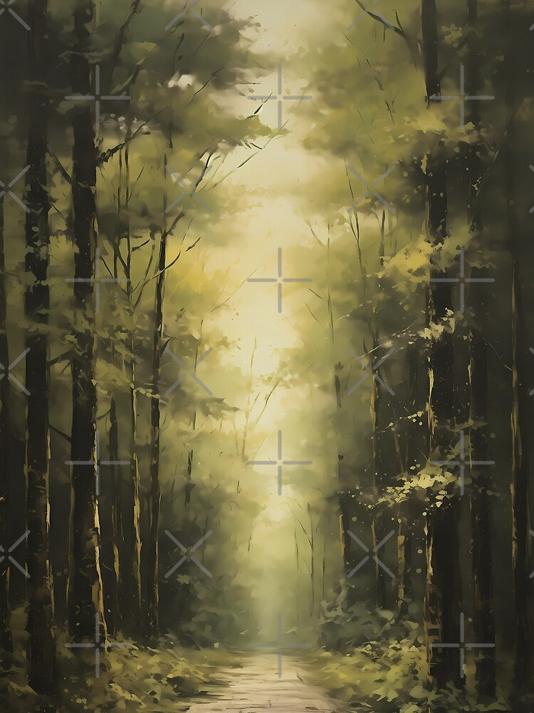 Deep in the forest, woodland path surrounded by trees brush stroke painting by NBSStore T-Shirts, Hoodie,... (Image 2)