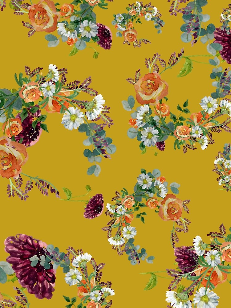 Dahlia red rose daisy pattern watercolor yellow by Yana Mustafina | Boho Soulful Designs T-Shirts, Hoodie,... (Image 2)