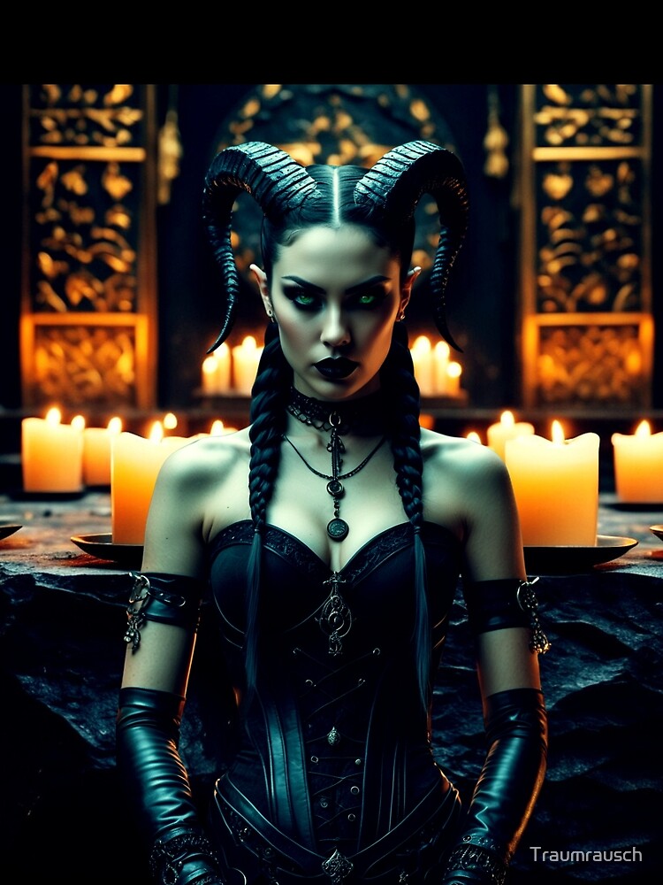 dark demon priestess – gothic altar – dark fantasy art by Traumrausch T-Shirts, Hoodie, Sweatshirt (Image 2)