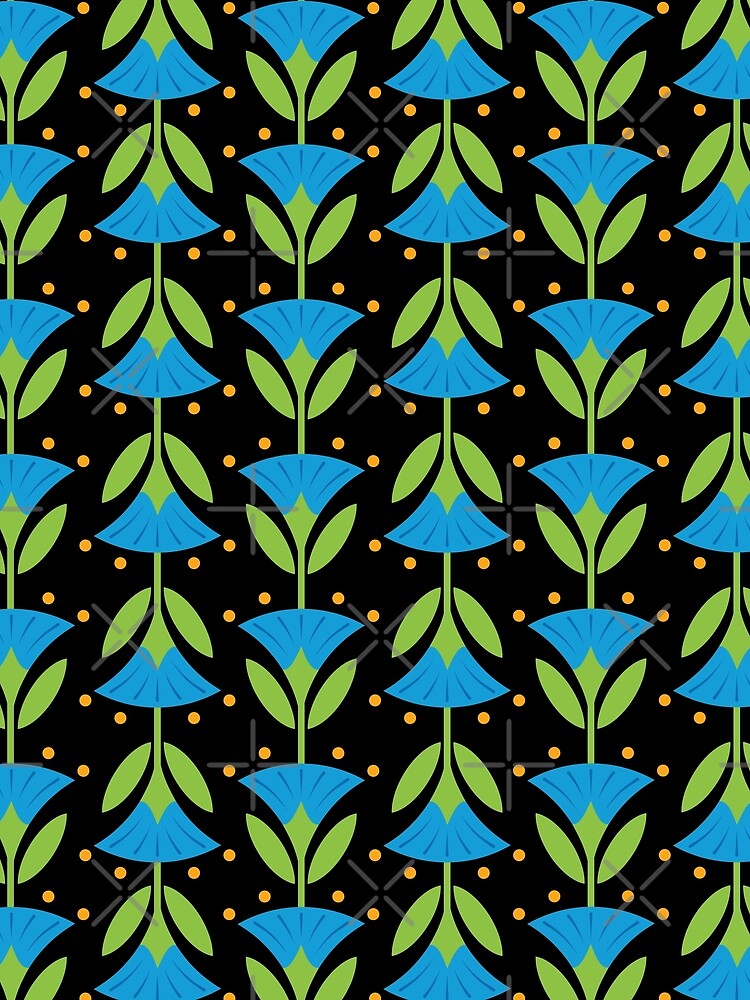 Retro Blue Trumpet Flower Pattern by kjeppson T-Shirts, Hoodie, Sweatshirt | BlankRebels.com (Image 2)