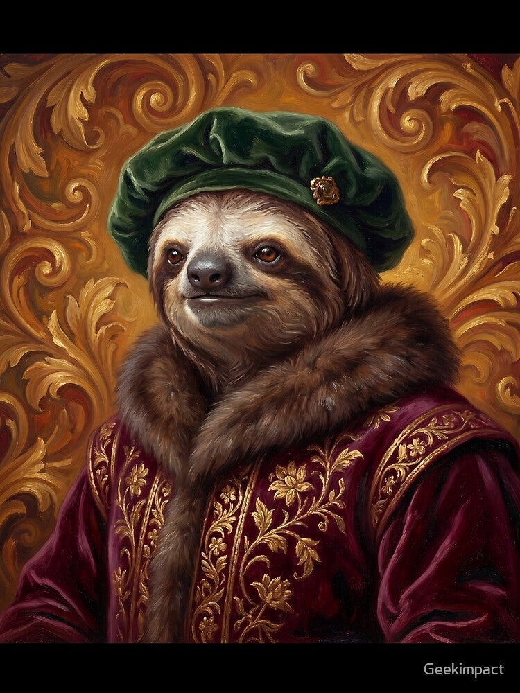 Sloth Merchant cool animal Tudor style portrait art by Vintage Designs + T-Shirts, Hoodie, Sweatshirt (Image 2)