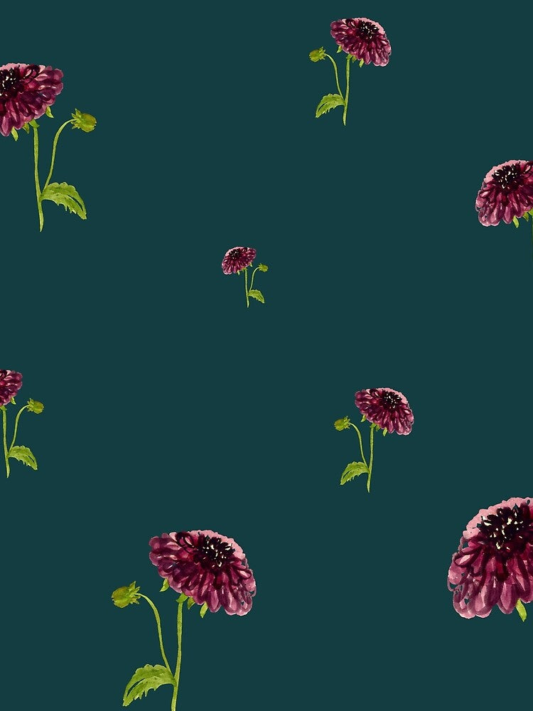Dahlia red seamless cute pattern a watercolor turquoise by Yana Mustafina | Boho Soulful Designs T-Shirts,... (Image 2)