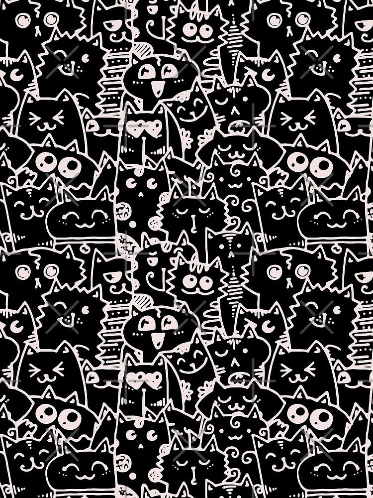 Kittie kawaii doodle pattern - White lines against black background by SpartanDStore T-Shirts, Hoodie, Sweatshirt (Image 2)