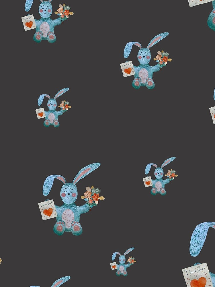 Rabbit blue flower bouquet flat pattern watercolor grey by Yana Mustafina | Boho Soulful Designs T-Shirts,... (Image 2)