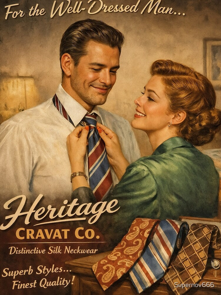 Heritage Cravat Co. – Retro Silk Neckwear Ad by ForeverPrintsOK