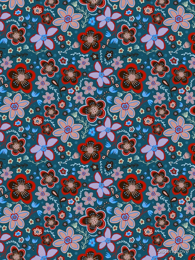 Red floral in teal by SisterlyLove T-Shirts, Hoodie, Sweatshirt | BlankRebels.com (Image 2)