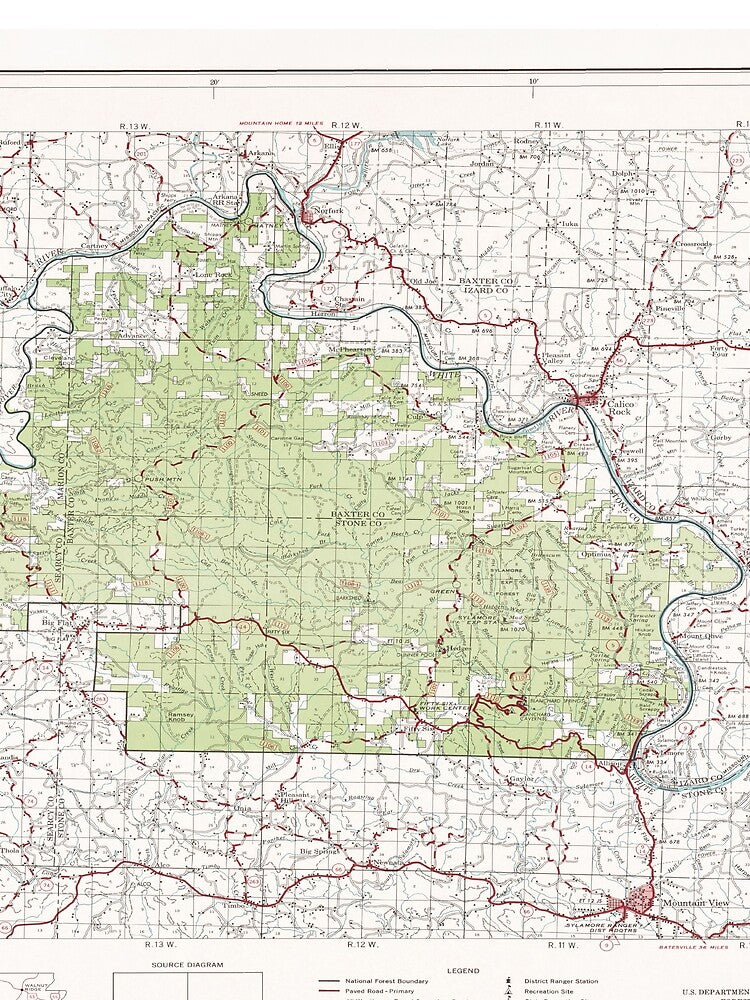 Ozark National Forest Map (1972) Arkansas Woodland Reserve Atlas by BravuraMedia T-Shirts, Hoodie, Sweatshirt (Image 2)