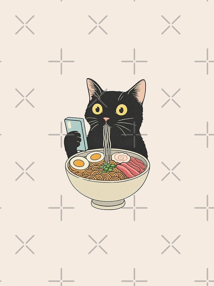 Cat Rahmen, Cat Eating Ramen Funny, Cat Lovers, Vintage Kitty, Cool Casual Cat by BooberriesS