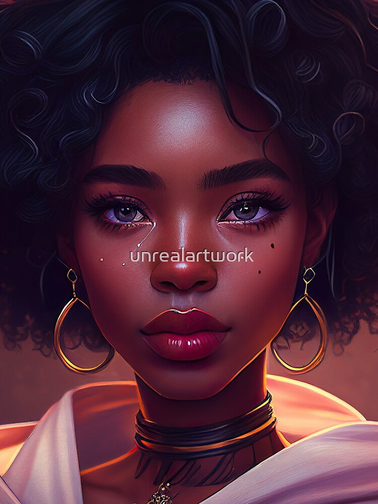 Beautiful Black Woman Anime Style Illustration by unrealartwork T-Shirts, Hoodie, Sweatshirt | BlankRebels.com (Image 2)