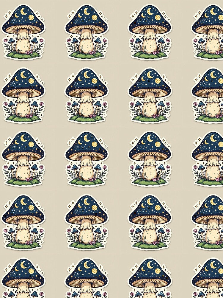 Celestial Mushroom Moon Phases Sticker – Whimsical Cottagecore Fungi Design by WhimsyByPaul.redbubble.com... (Image 2)