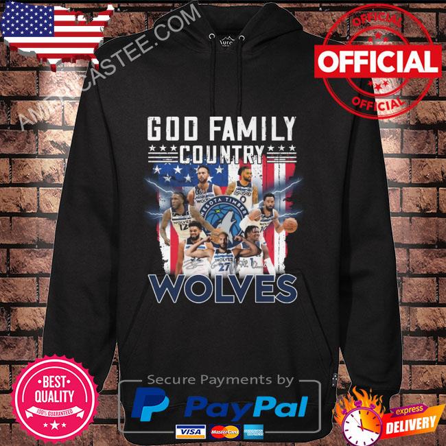 God family country Wolves Minnesota signatures American flag shirt