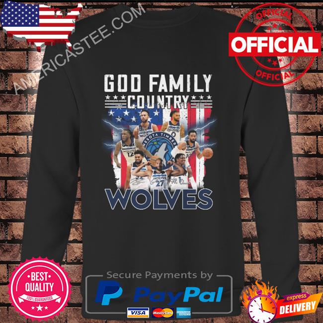 God family country Wolves Minnesota signatures American flag shirt