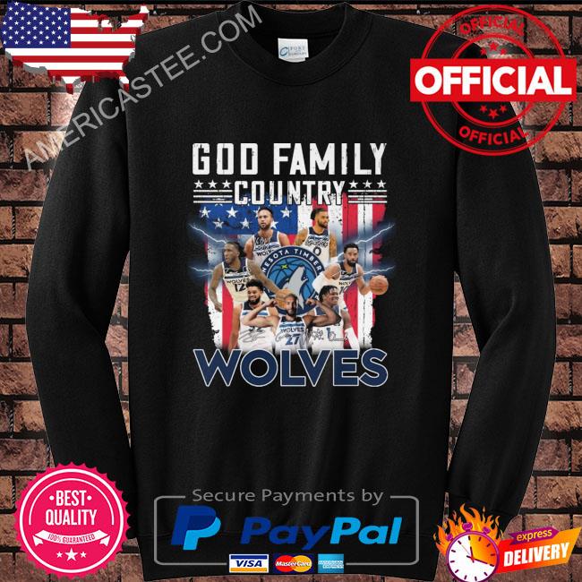 God family country Wolves Minnesota signatures American flag shirt