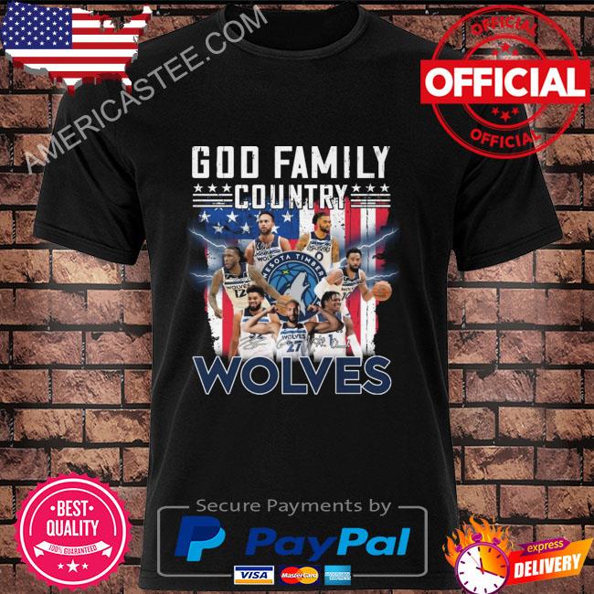 God family country Wolves Minnesota signatures American flag shirt