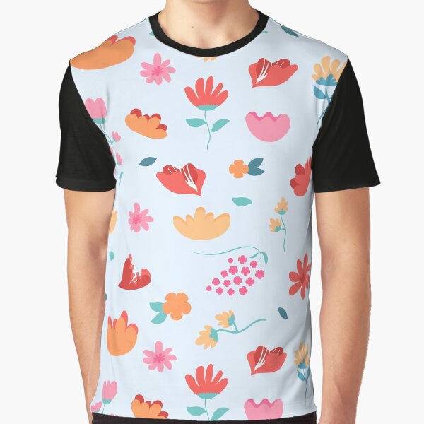 Colorful Doodle Flower Pattern with azure background by Chacrobate T-Shirts, Hoodie, Sweatshirt | BlankRebels.com (Image 1)