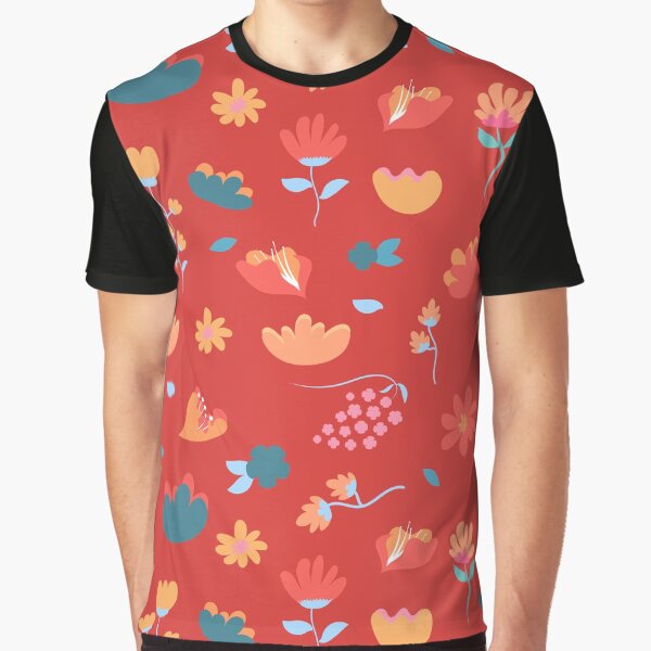 Colorful Doodle Flower Pattern with red background by Chacrobate T-Shirts, Hoodie, Sweatshirt | BlankRebels.com (Image 1)