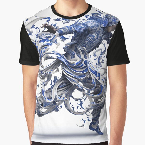 Blue And White Abstract Digital Art Man Dancing by PioneerX1 T-Shirts, Hoodie, Sweatshirt | BlankRebels.com (Image 1)